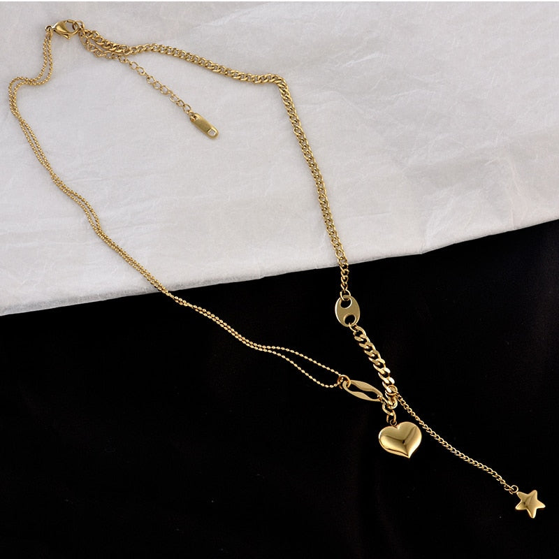 Colliers Pendentif Cœur Étoile Chaîne