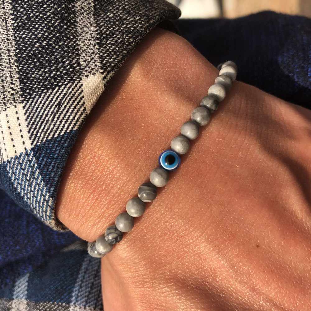 Bracelet Perles Contre le Mauvais œil Pierre Naturelle 4 mm