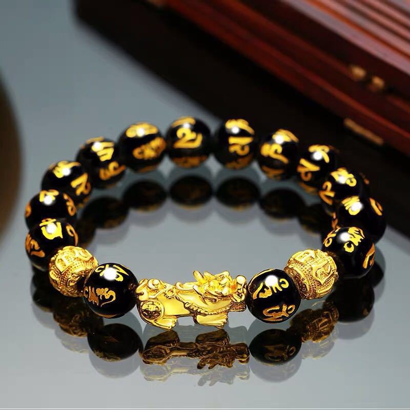Bracelet Pixiu Porte Bonheur Chinois Obsidienne noire
