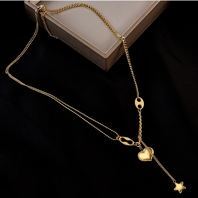 Colliers Pendentif Cœur Étoile Chaîne