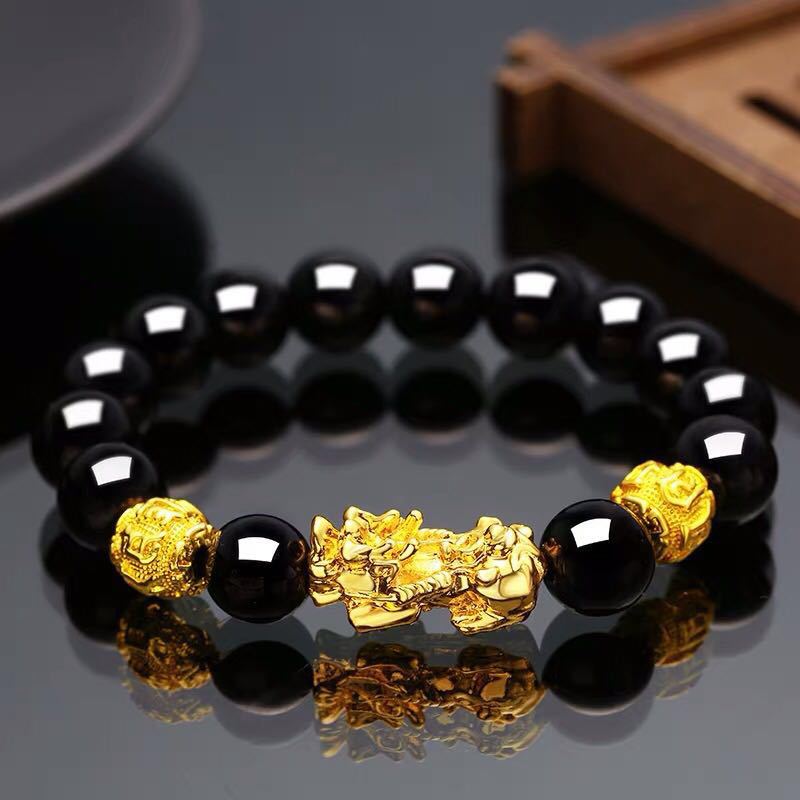 Bracelet Pixiu Porte Bonheur Chinois Obsidienne noire