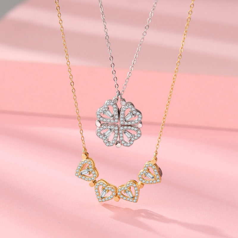 Bijoux Pendentif Cœur Trèfle à Quatre Feuilles