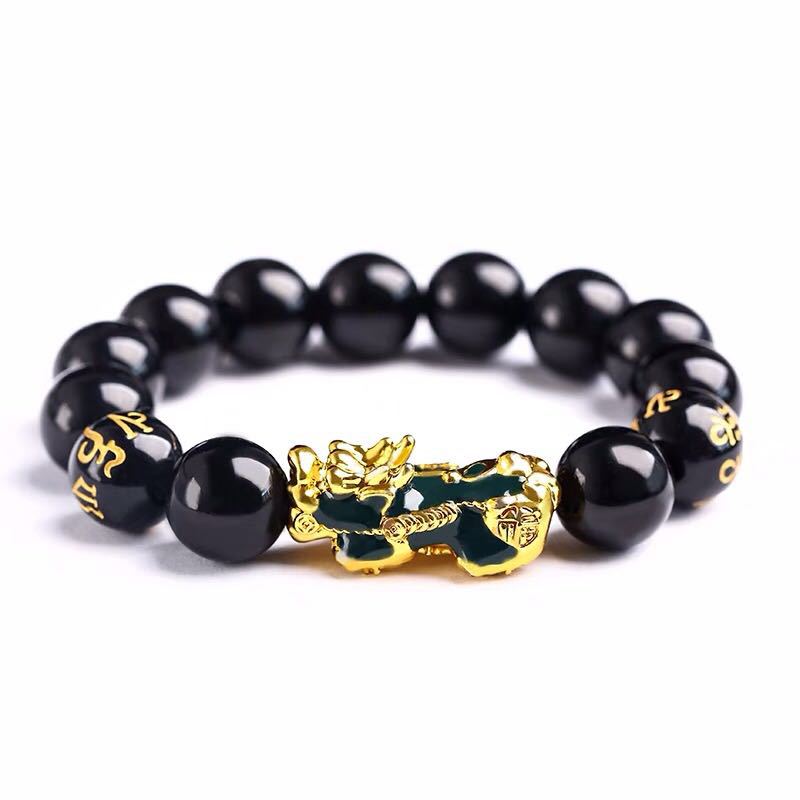 Bracelet Pixiu Porte Bonheur Chinois Obsidienne noire