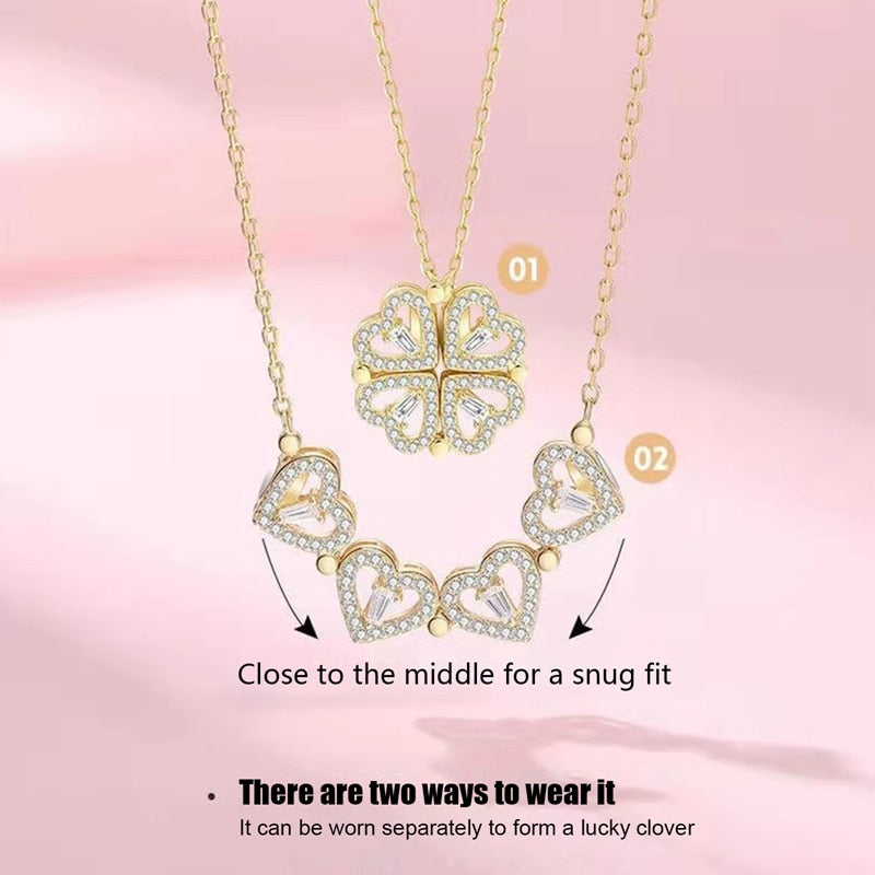 Bijoux Pendentif Cœur Trèfle à Quatre Feuilles