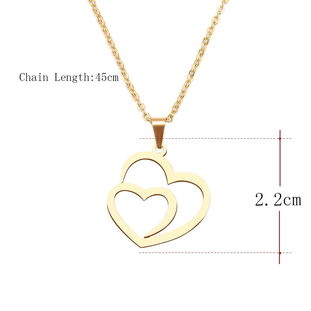 Collier Double Cœur en Acier Inoxydable