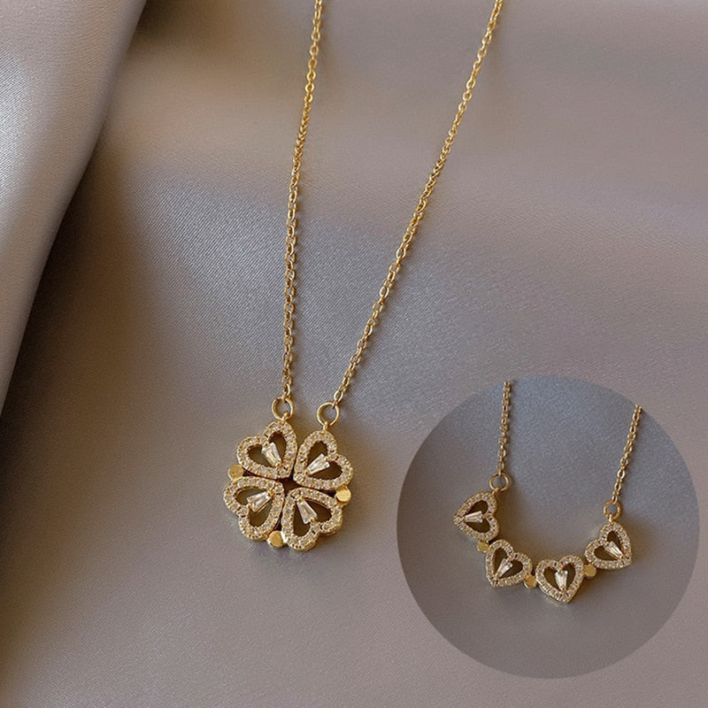 Bijoux Pendentif Cœur Trèfle à Quatre Feuilles