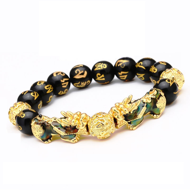 Bracelet Pixiu Porte Bonheur Chinois Obsidienne noire