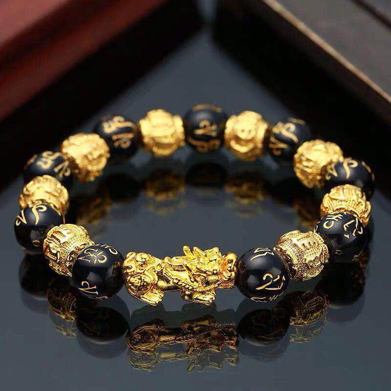 Bracelet Pixiu Porte Bonheur Chinois Obsidienne noire