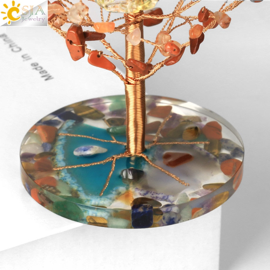 Arbre 7 Chakras à Pierres Attire Argent en Cristal Naturel