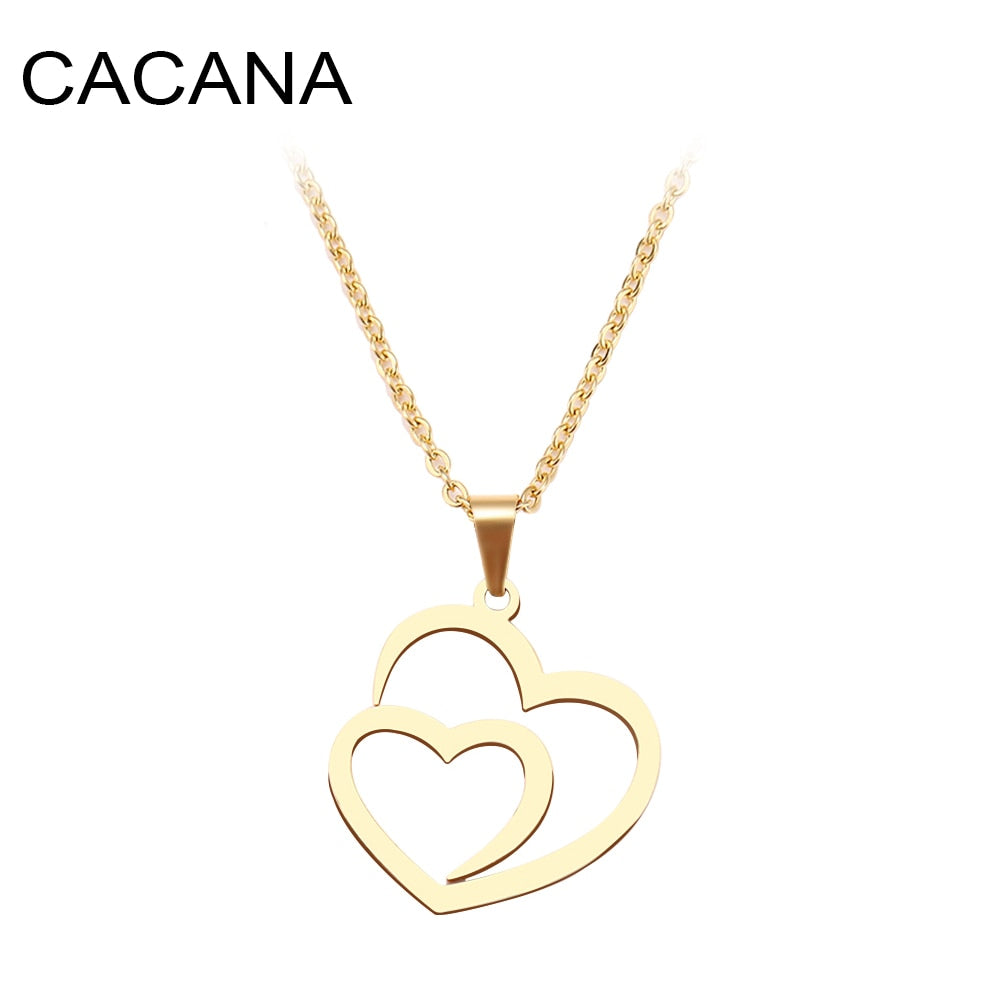 Collier Double Cœur en Acier Inoxydable