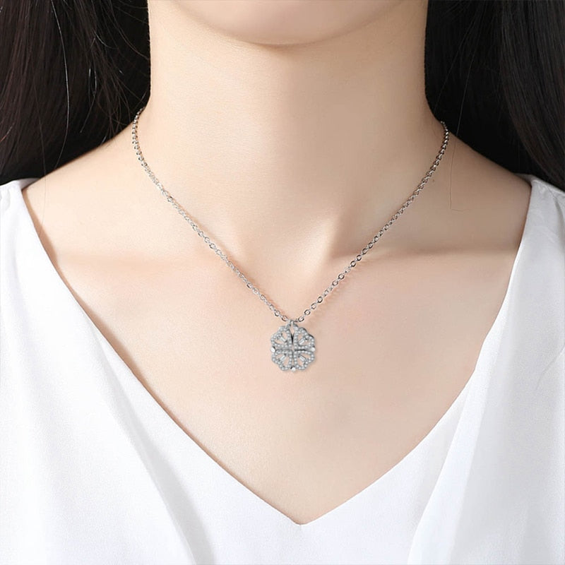 Bijoux Pendentif Cœur Trèfle à Quatre Feuilles