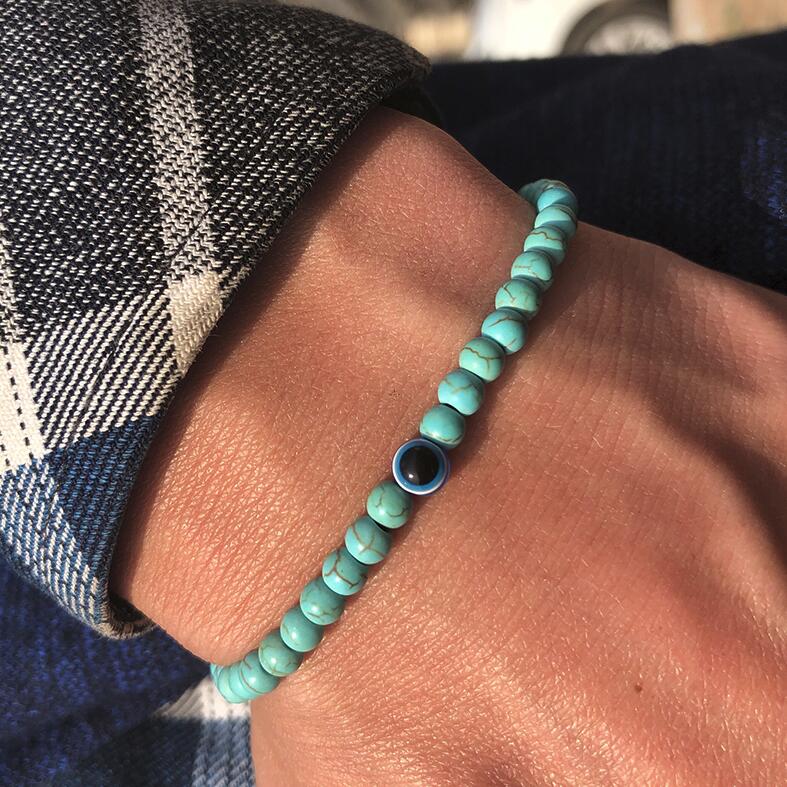 Bracelet Perles Contre le Mauvais œil Pierre Naturelle 4 mm