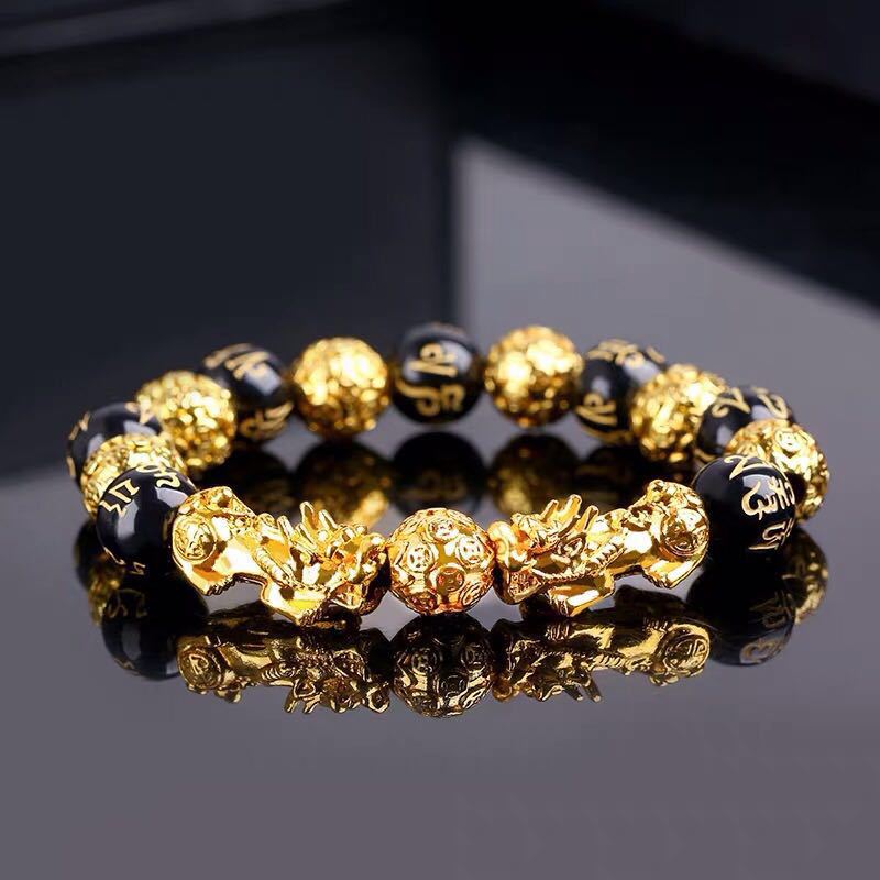 Bracelet Pixiu Porte Bonheur Chinois Obsidienne noire