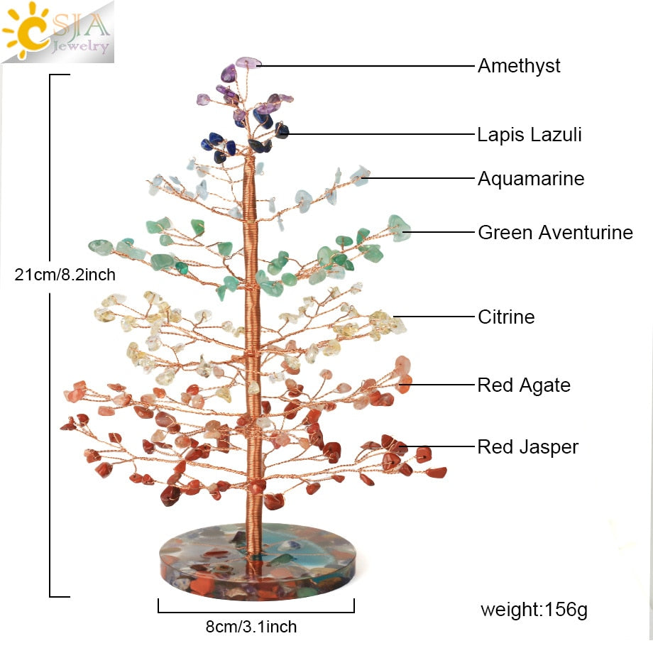 Arbre 7 Chakras à Pierres Attire Argent en Cristal Naturel