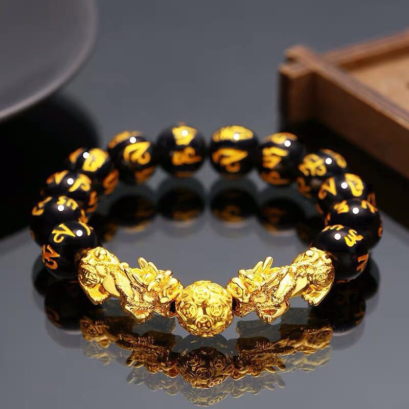 Bracelet Pixiu Porte Bonheur Chinois Obsidienne noire