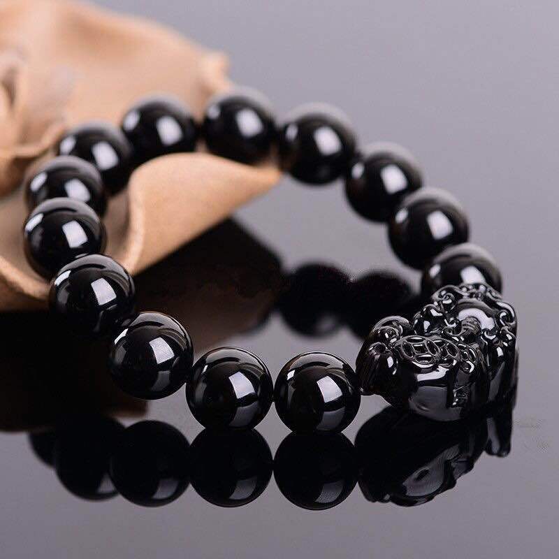 Bracelet Pixiu Porte Bonheur Chinois Obsidienne noire