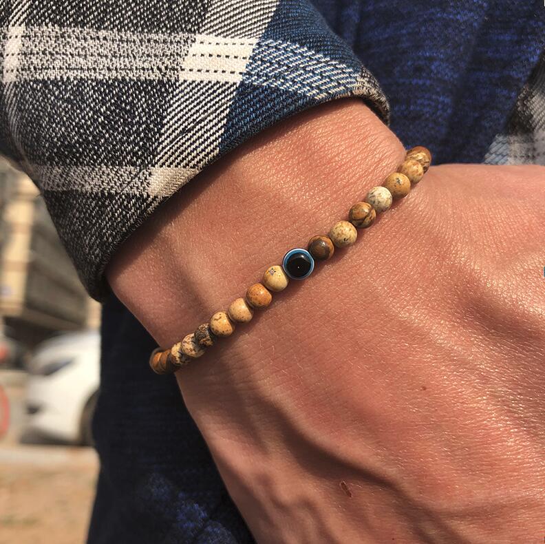 Bracelet Perles Contre le Mauvais œil Pierre Naturelle 4 mm