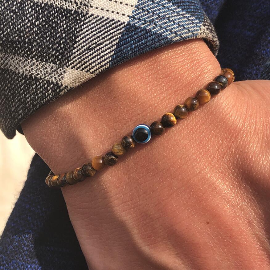 Bracelet Perles Contre le Mauvais œil Pierre Naturelle 4 mm