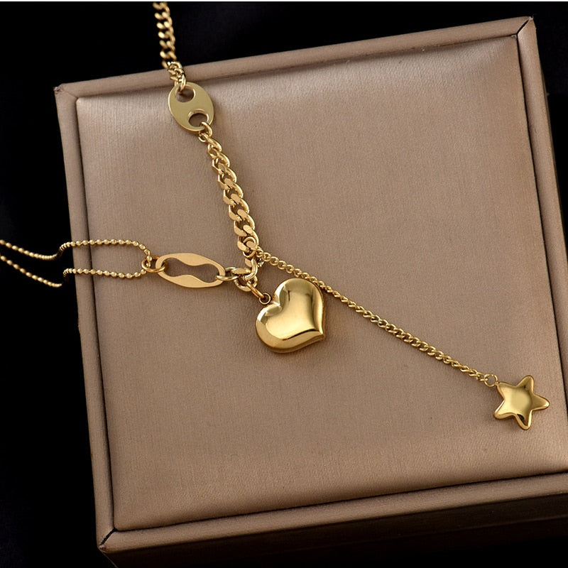 Colliers Pendentif Cœur Étoile Chaîne