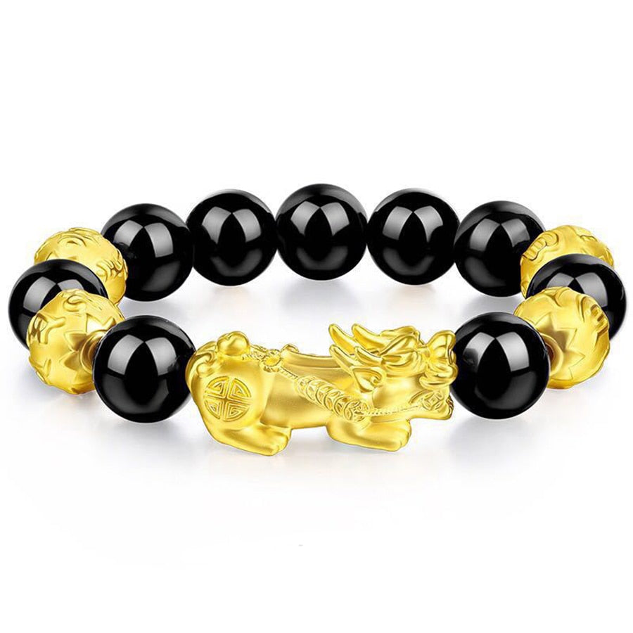 Bracelet Pixiu Porte Bonheur Chinois Obsidienne noire