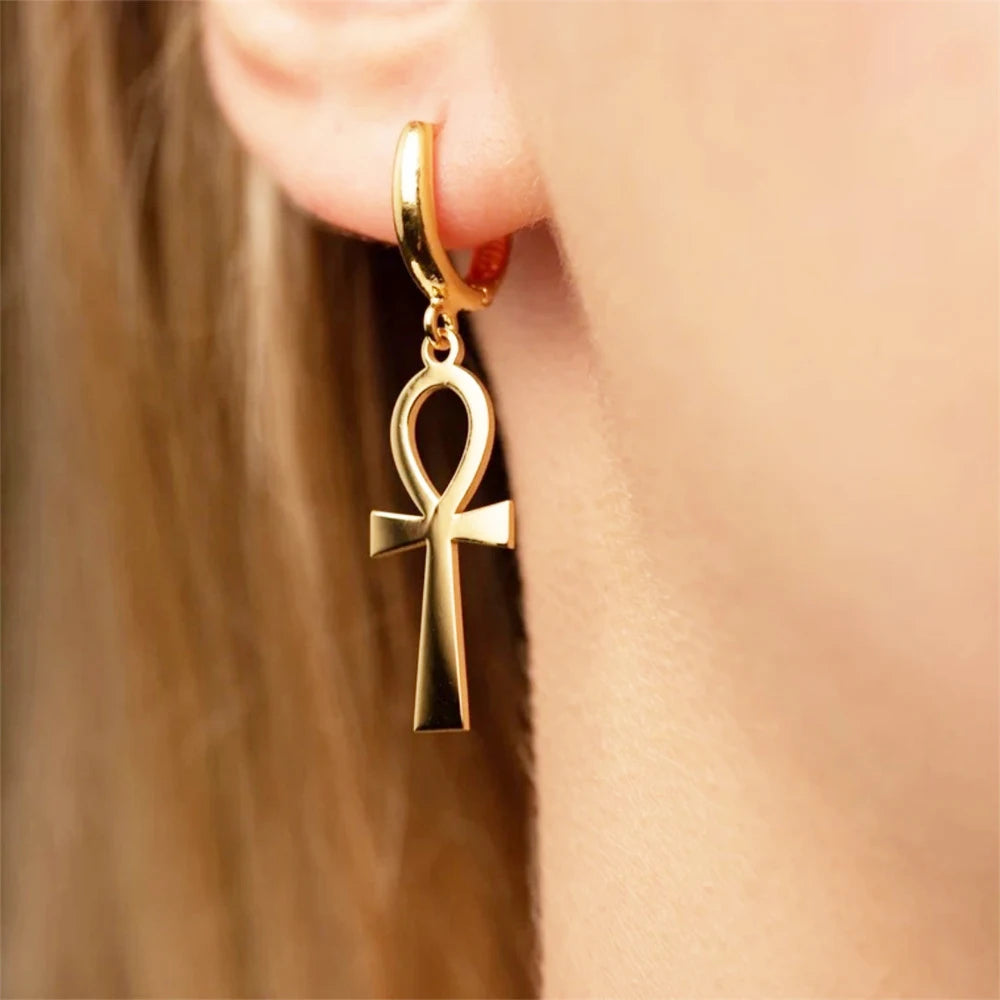 Boucles d'Oreilles dorées Croix d'Ankh