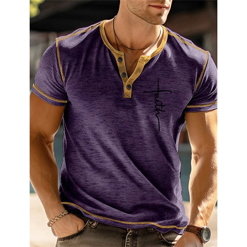 T-shirt Henley à Manches Courtes