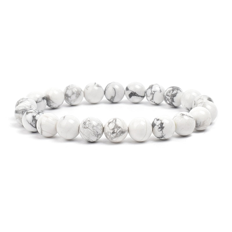 Natural White Howlite Bracelet Turquoises Round Stone Beads Bracelets 4 6 8 10 12 MM Size Options Men Women Magnesite Jewelry