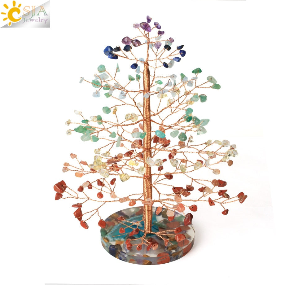 Arbre 7 Chakras à Pierres Attire Argent en Cristal Naturel
