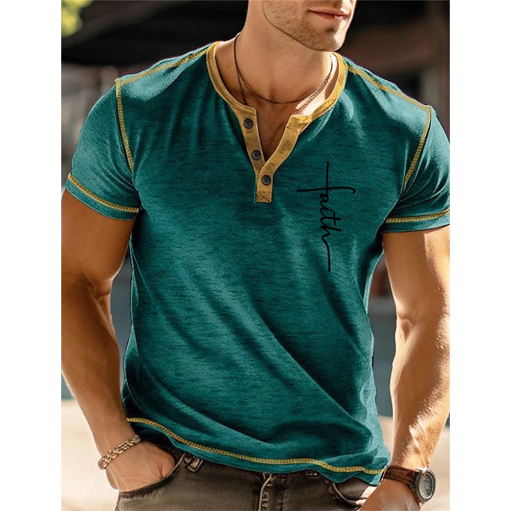 T-shirt Henley à Manches Courtes