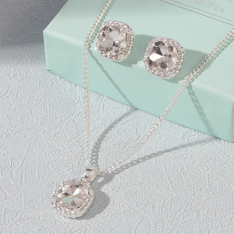 Parure Femme Collier Boucle d'Oreille Argenté