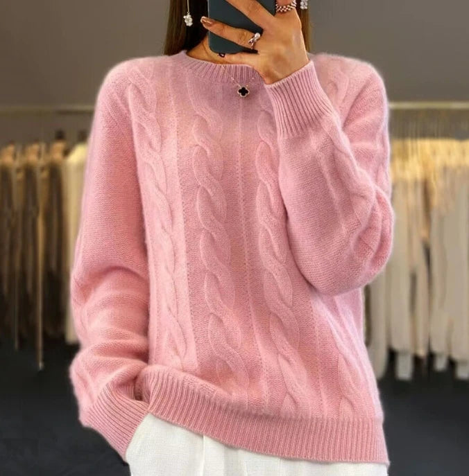 Pull à Col Rond en Tricot Solide pour Femme