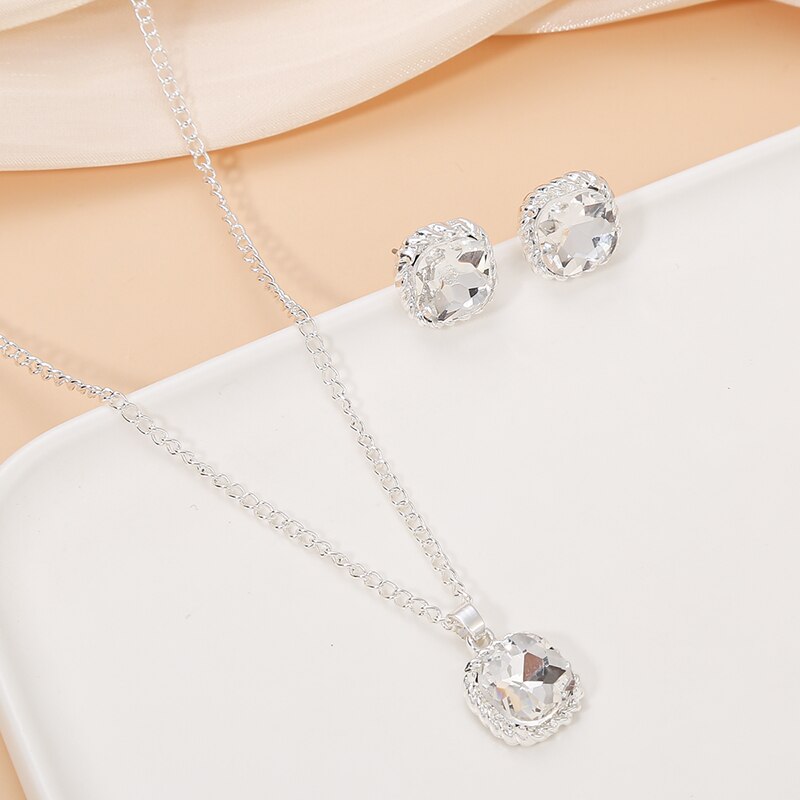 Parure Femme Collier Boucle d'Oreille Argenté