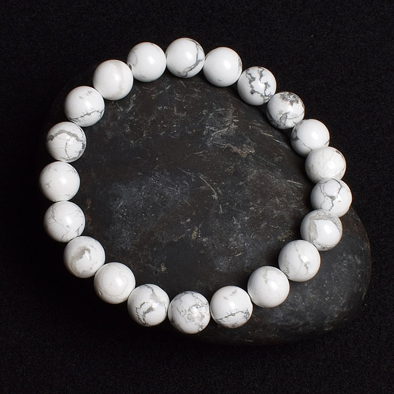 Natural White Howlite Bracelet Turquoises Round Stone Beads Bracelets 4 6 8 10 12 MM Size Options Men Women Magnesite Jewelry
