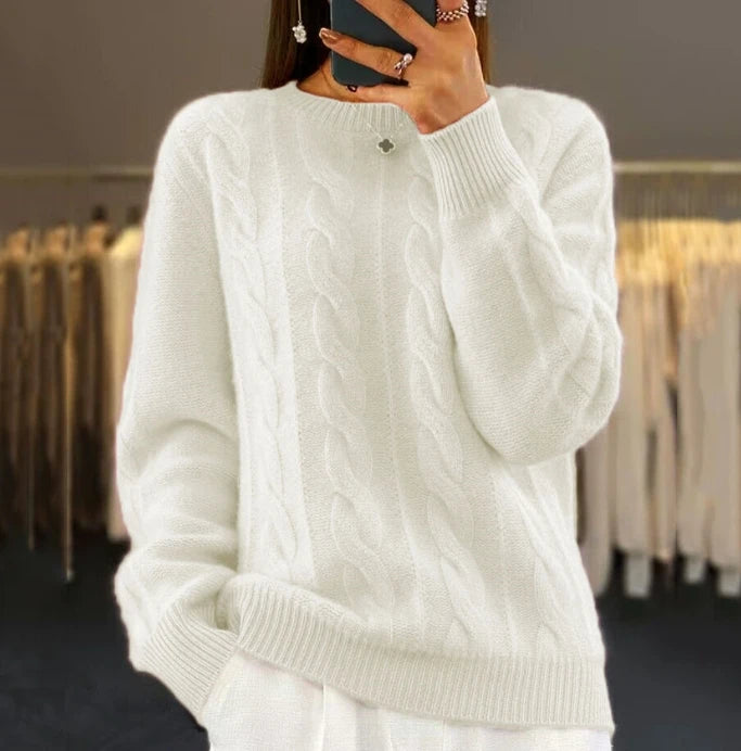 Pull à Col Rond en Tricot Solide pour Femme