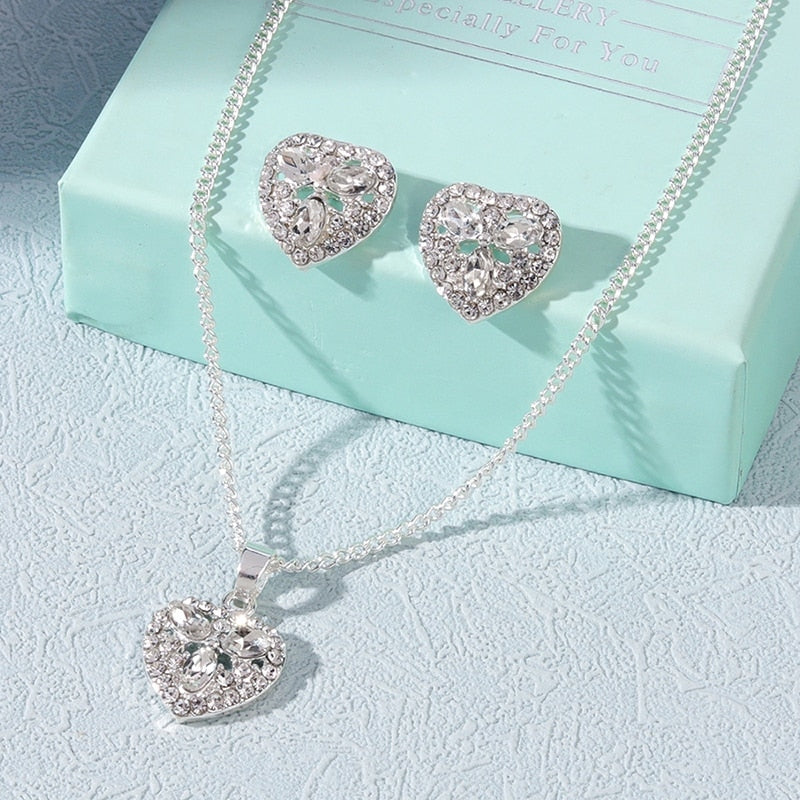 Parure Femme Collier Boucle d'Oreille Argenté