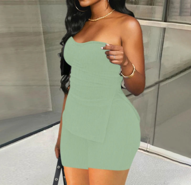 Two Piece Summer Outfits Women 2024 Fashion Sleeveless Top & Solid Shorts Y2k Casual Versatile Knit Suit for Female Streetwear