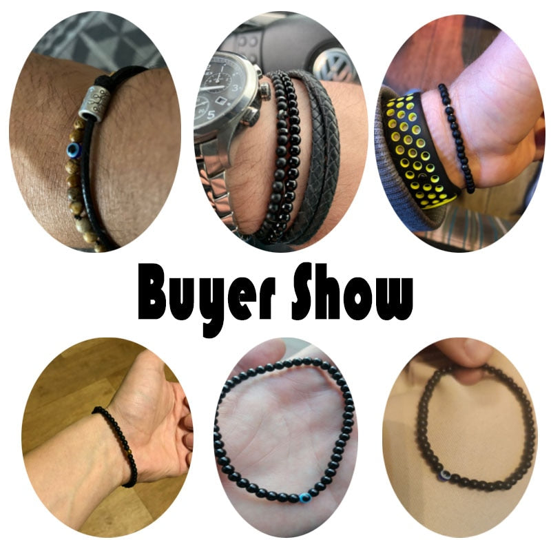 Bracelet Perles Contre le Mauvais œil Pierre Naturelle 4 mm