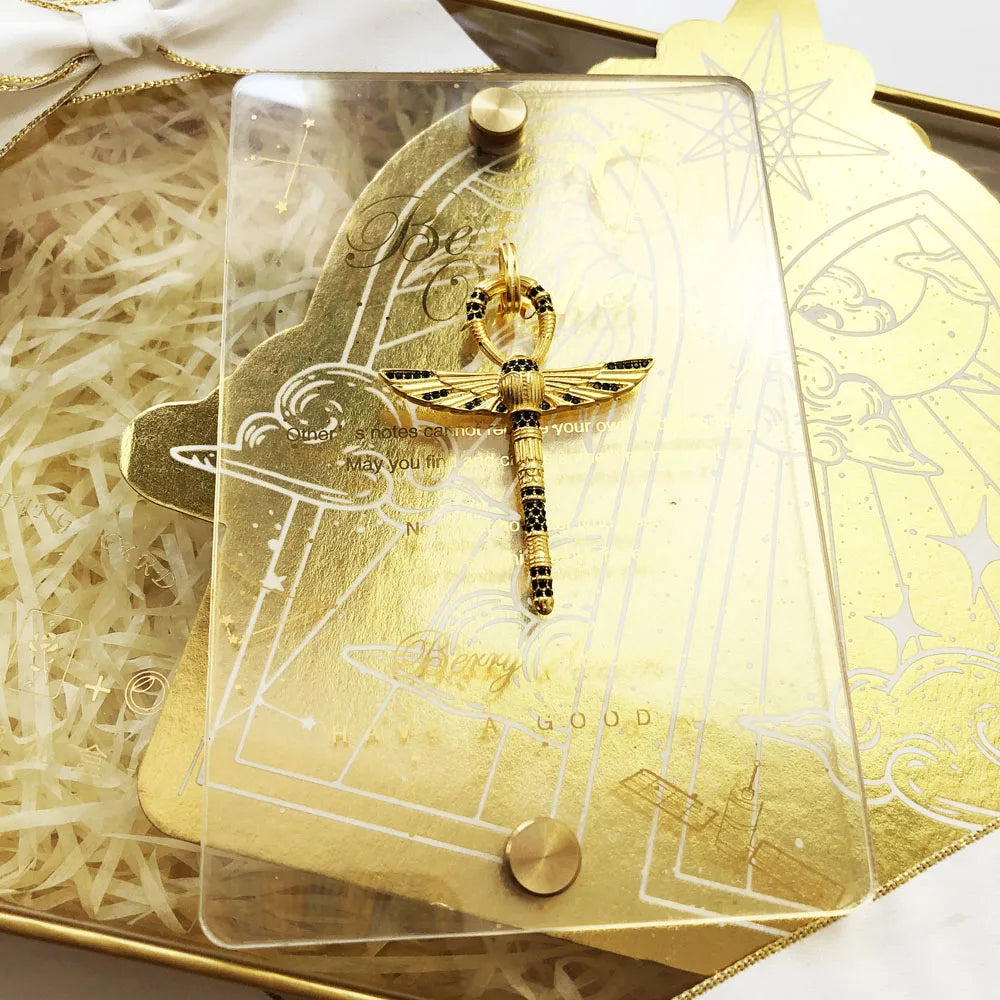 Pendentif Croix de Vie Ankh avec Scarabée Doré