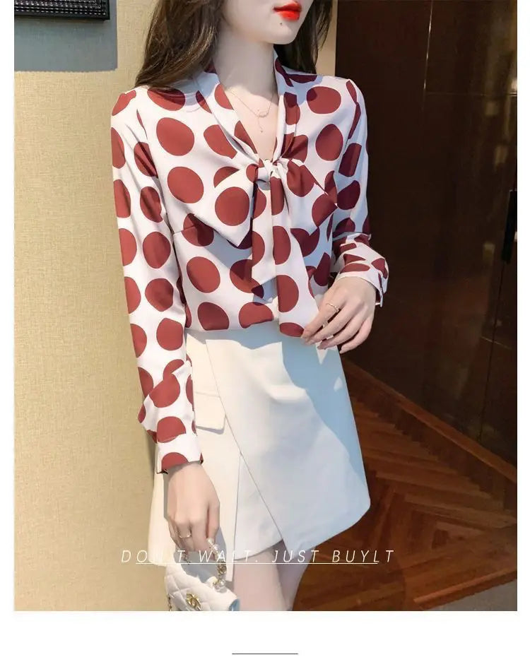 Chemisier Vintage à Pois avec Nœud et Laçage