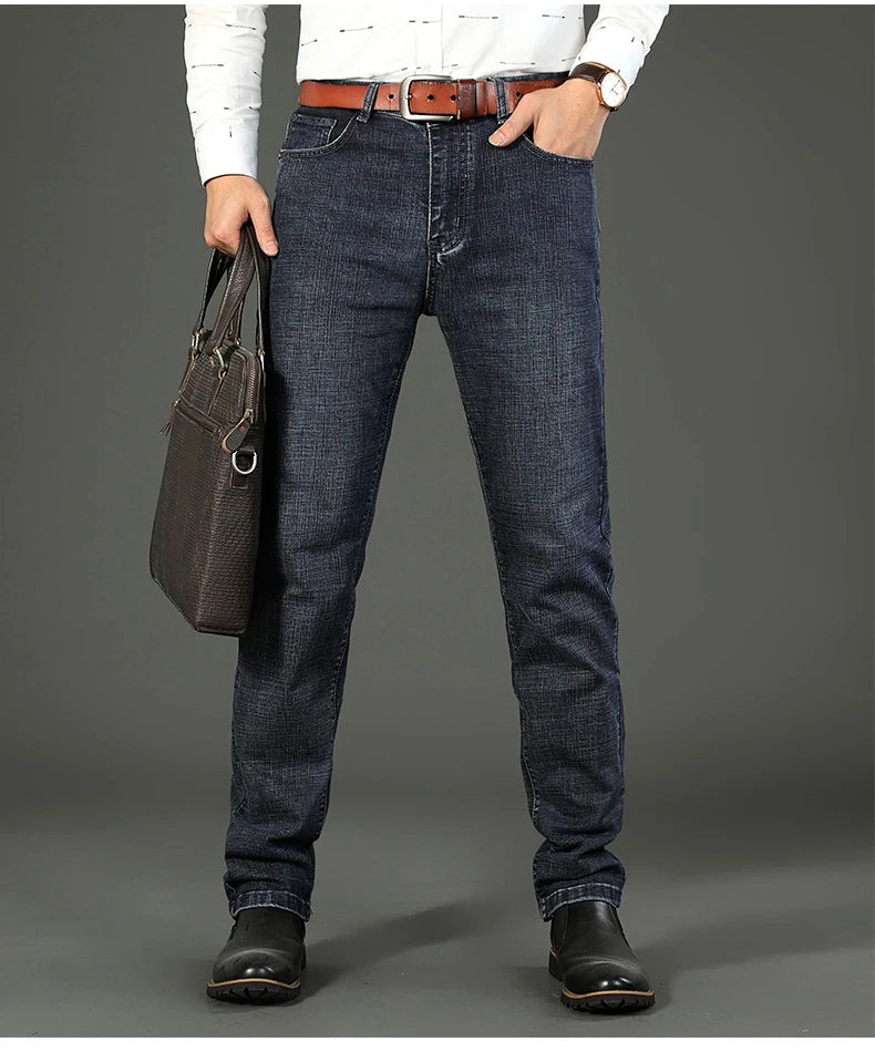 Wthinlee New Business Men's Jeans Casual Straight Stretch Fashion Classic Blue Black Work Denim Trousers Male Brand Clothing