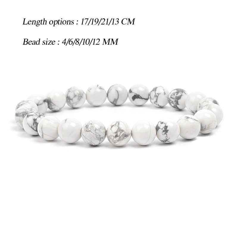Natural White Howlite Bracelet Turquoises Round Stone Beads Bracelets 4 6 8 10 12 MM Size Options Men Women Magnesite Jewelry