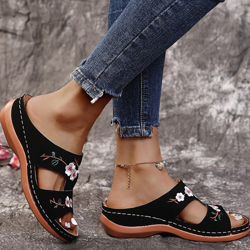 Sandales Fleurs Cuir