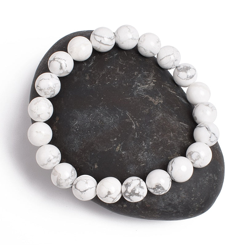 Natural White Howlite Bracelet Turquoises Round Stone Beads Bracelets 4 6 8 10 12 MM Size Options Men Women Magnesite Jewelry