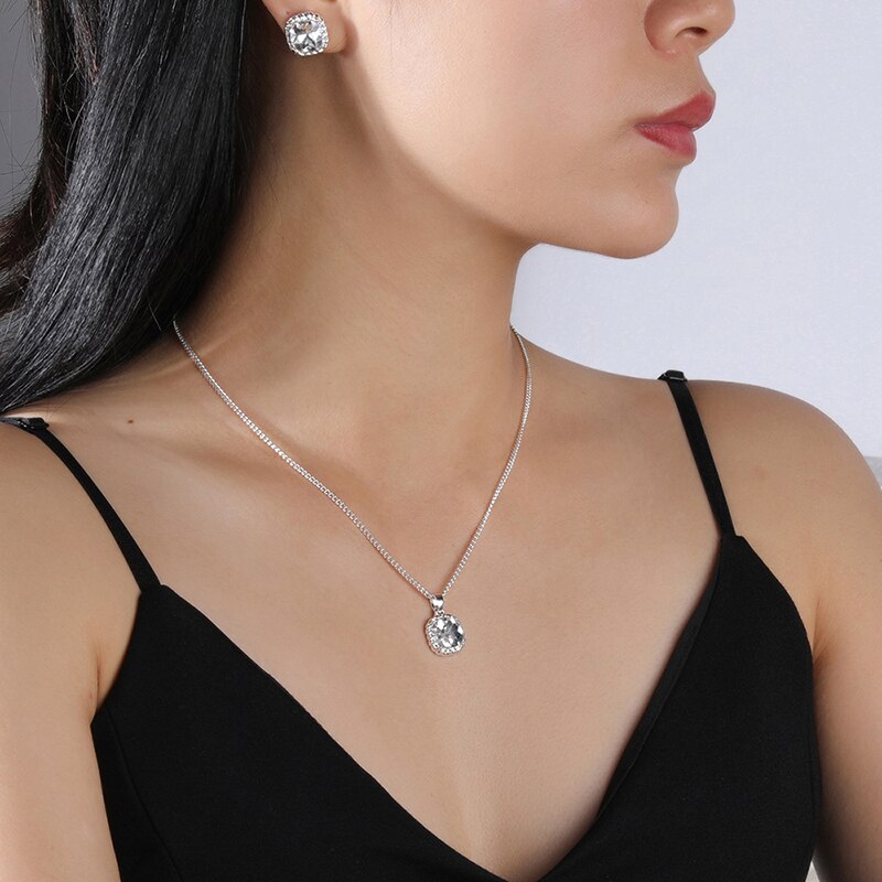 Parure Femme Collier Boucle d'Oreille Argenté
