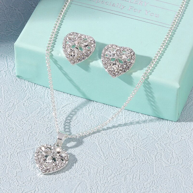 Parure Femme Collier Boucle d'Oreille Argenté