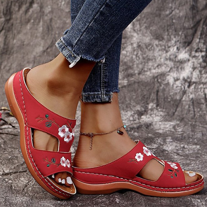 Sandales Fleurs Cuir
