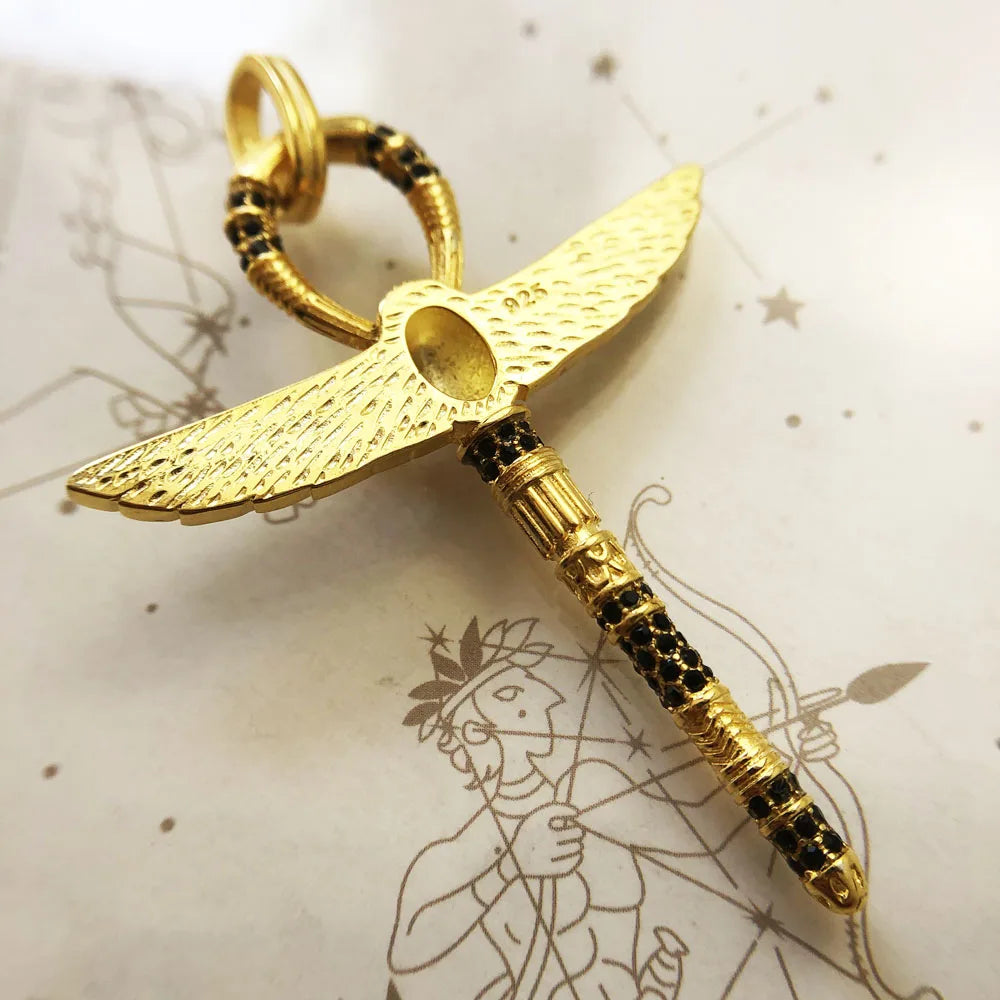 Pendentif Croix de Vie Ankh avec Scarabée Doré