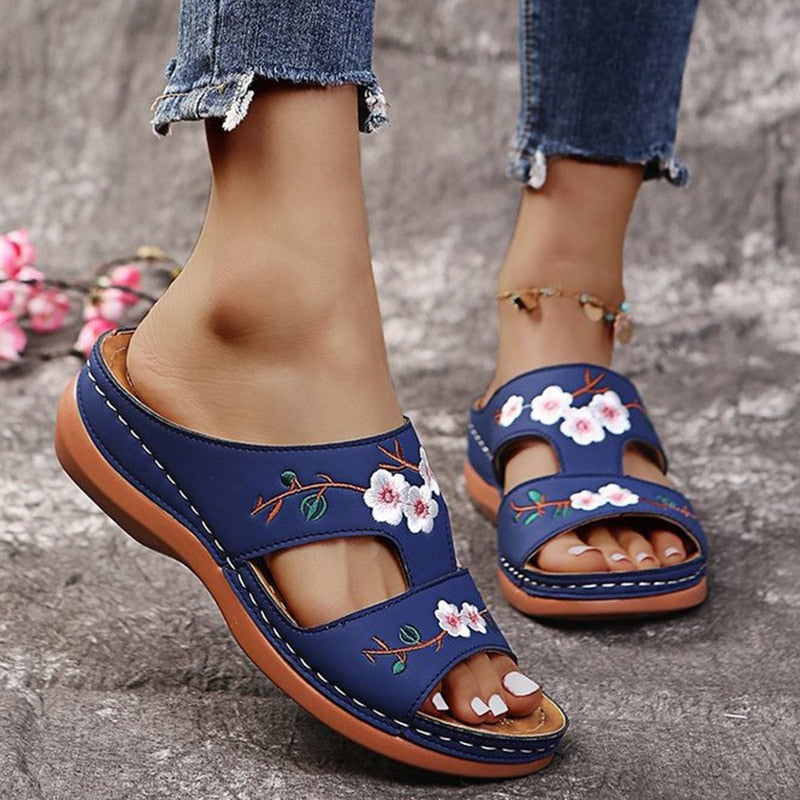 Sandales Fleurs Cuir