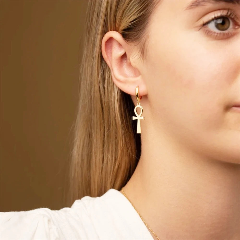 Boucles d'Oreilles dorées Croix d'Ankh