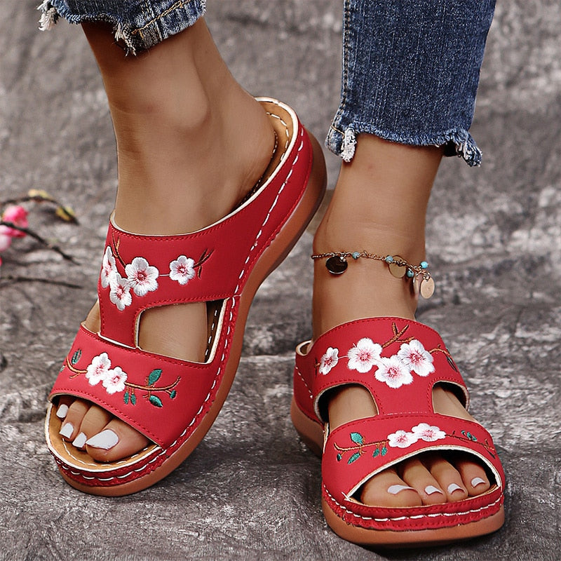 Sandales Fleurs Cuir